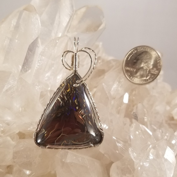 Silver Wire wrapped Australian Boulder Opal - Picture 4 of 12